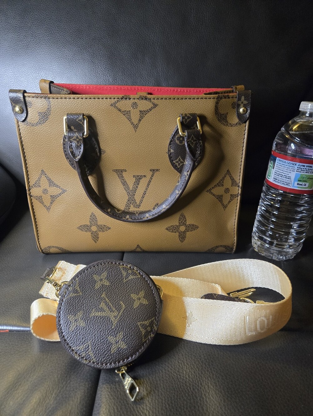 Inspired Reverse Monogram Two Tone Mini Tote with Coin Pouch
